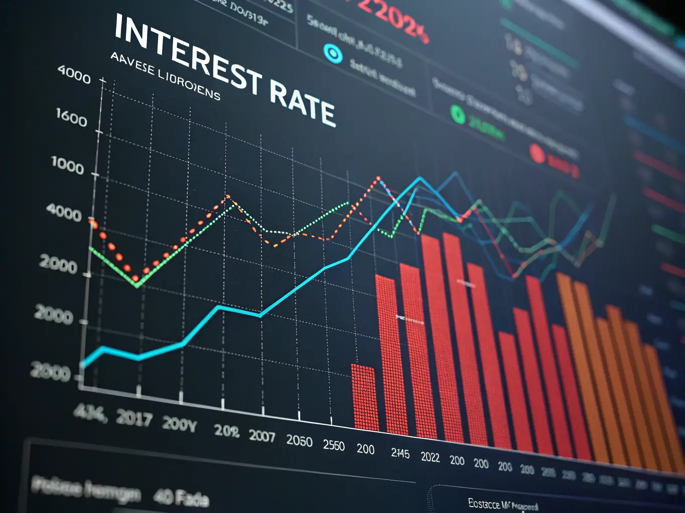 A graph showing fluctuating interest rates, with a focus on the stability and predictability of fixed-rate mortgages in the Dubai real estate market.