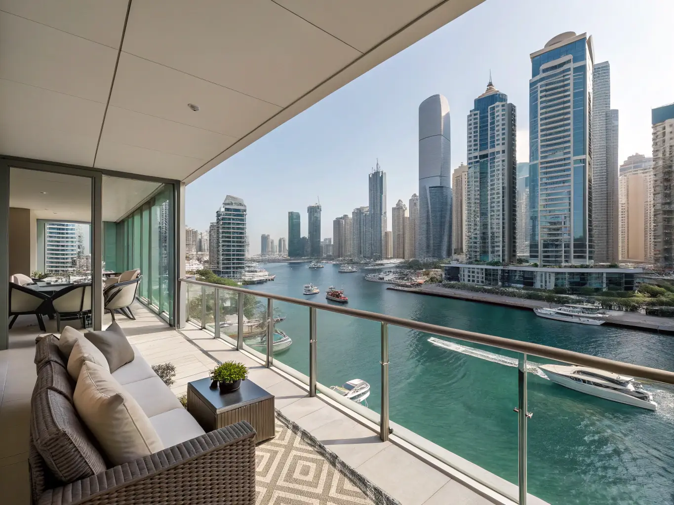 A modern, high-rise residential building in Dubai Marina, showcasing luxury apartments with stunning waterfront views, representing a prime off-plan property investment opportunity.