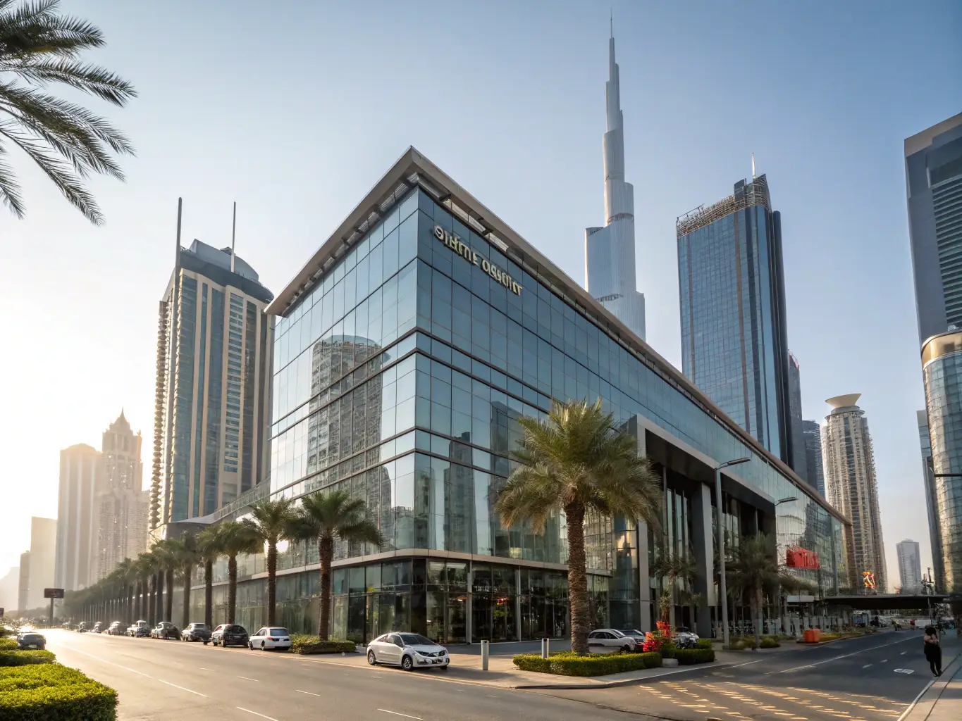 A contemporary commercial building in Business Bay, featuring modern office spaces and retail outlets, representing a lucrative off-plan investment in Dubai's business hub.